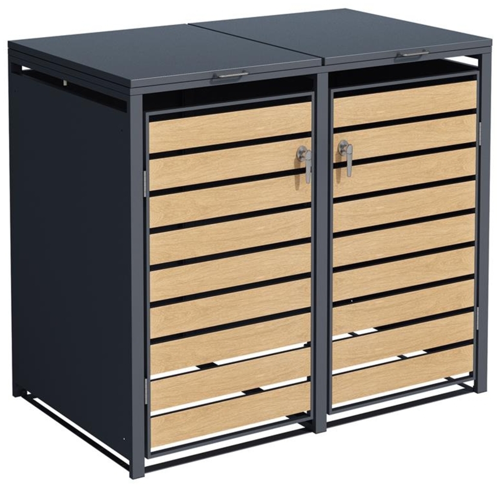 ESTEXO Mülltonnenbox 2 Türen, Anthrazit mit Holzdekor Bild 1