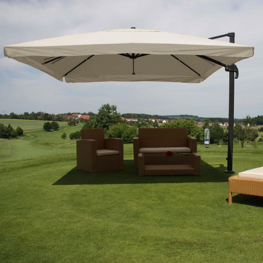 Gastronomie-Ampelschirm HWC-A96, 3,5x3,5m (Ø4,95m) Polyester/Alu 25kg ~ Flap, creme-grau ohne Ständer Bild 1