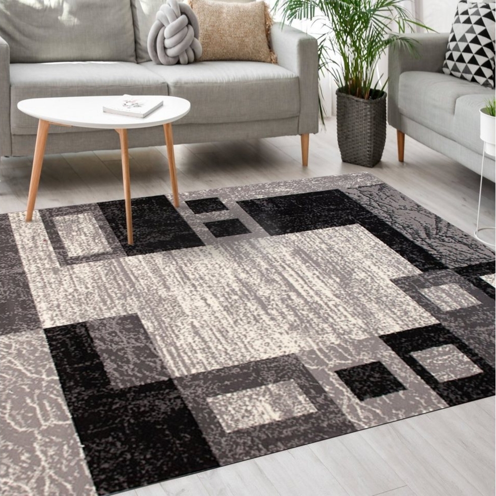 Mazovia Designteppich Modern Teppich Kurzflor Wohnzimmerteppich Robust und pflegeleicht GRAU, 80 x 150 cm, Fußbodenheizung, Allergiker geeignet, Farbecht, Pflegeleicht, Geometrisch Bild 1