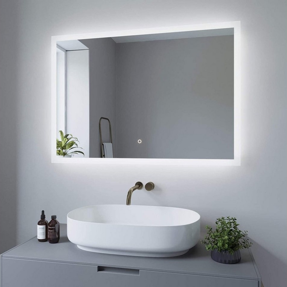 AQUABATOS LED-Lichtspiegel LED Badspiegel mit Beleuchtung 100x70cm Lichtspiegel Badezimmerspiegel, Touch Schalter Dimmbar Kaltweiß 6400K Spiegelheizung IP44 Bild 1