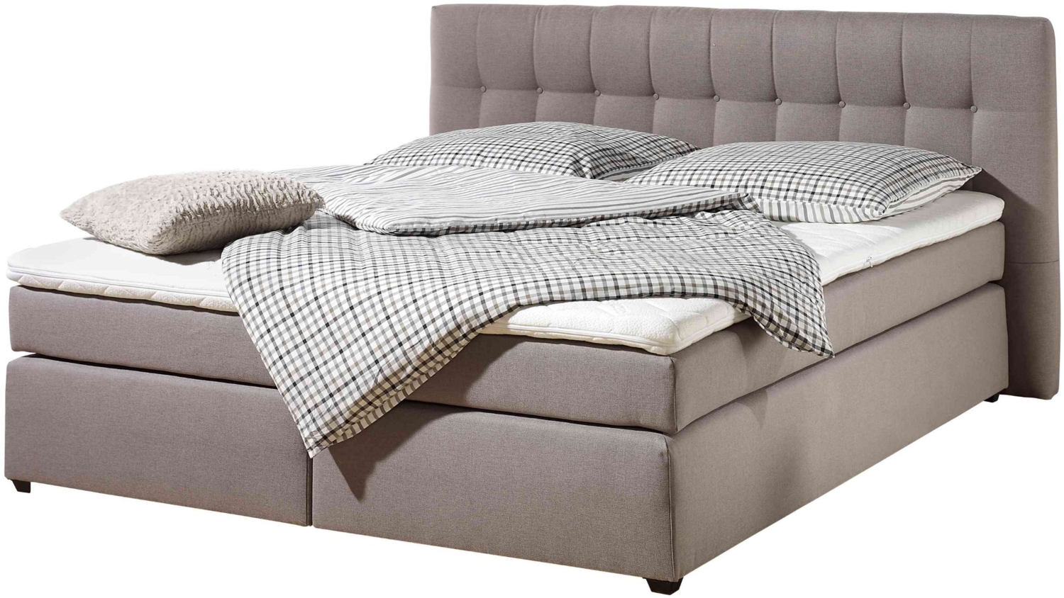 Maintal Boxspringbett Jeremy, 140 x 200 cm, Strukturstoff, Tonnentaschenfederkern Matratze H3, taupe Bild 1