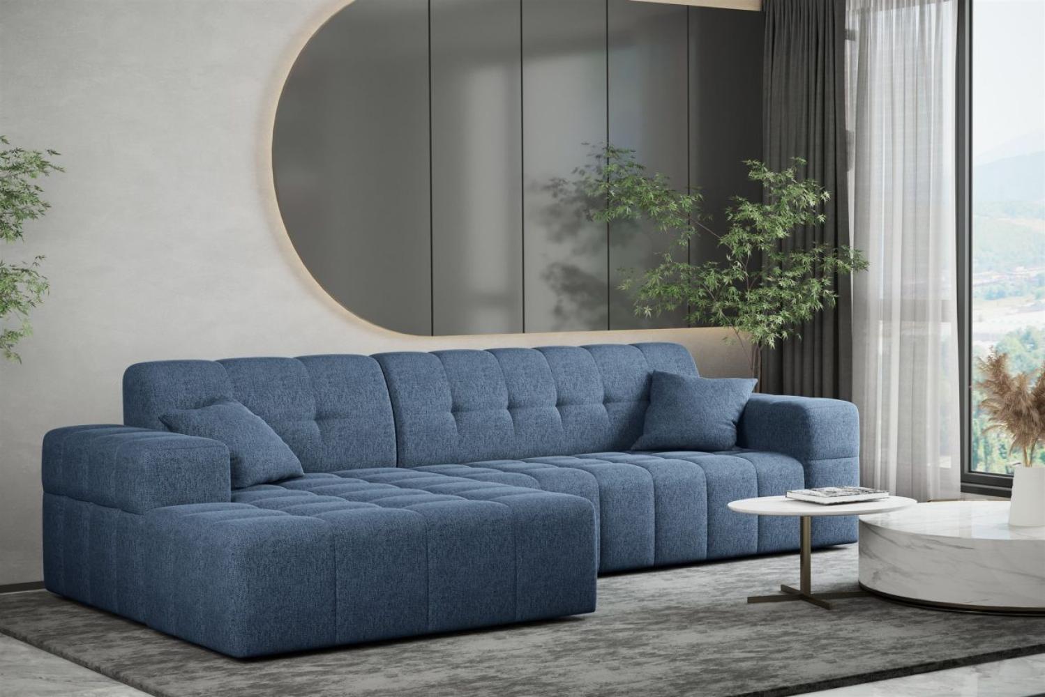 Ecksofa Designersofa NANCY in Stoff Neve Blau Ottomane Links Bild 1