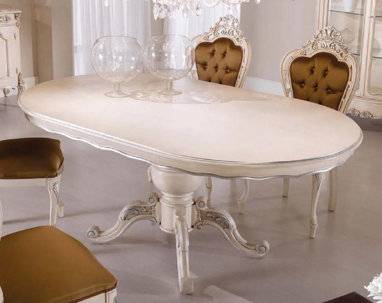 Casa Padrino Luxus Barock Esstisch Creme / Silber - Ovaler ausziehbarer Massivholz Esszimmertisch im Barockstil - Barock Esszimmer Möbel - Luxus Qualität - Made in Italy Bild 1