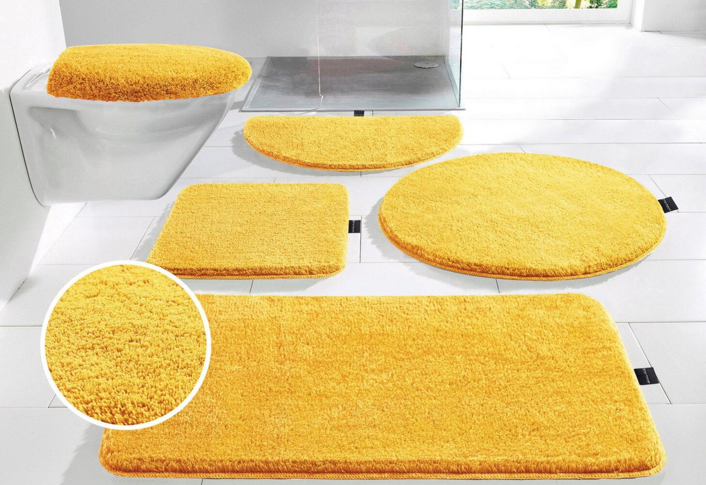 Bruno Banani Badematte Lana, Badvorleger, Badezimmer Teppich, Höhe 25 mm, rutschhemmend beschichtet, fußbodenheizungsgeeignet, schnell trocknend, strapazierfähig, Polyacryl, rund, Badteppich, Badematten, unifarben, auch als 3 teiliges Set & rund Bild 1