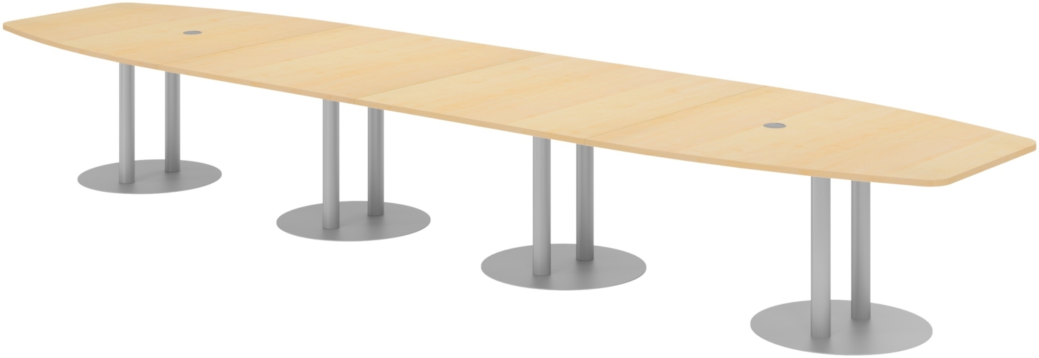 bümö Konferenztisch oval 520x130 cm großer Besprechungstisch in Ahorn, Besprechungstisch mit Säulen in silber, Meetingtisch für 18 Personen, XXL-Tisch für Besprechungsraum & Meeting, KT52S-3-S Bild 1