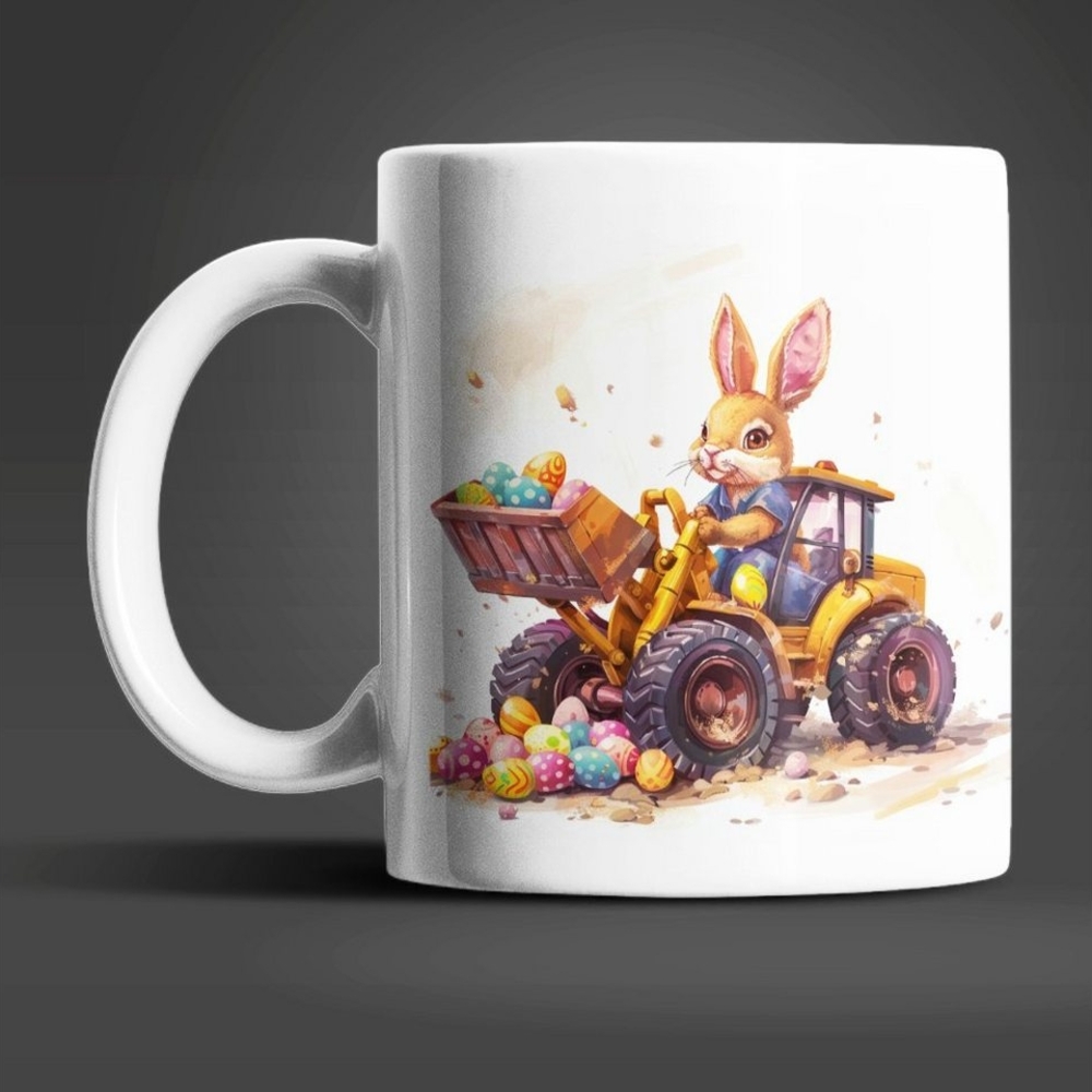 WS-Trend Tasse Osterhase Radlader Ostereier Ostern Kaffeetasse Teetasse, Keramik Bild 1