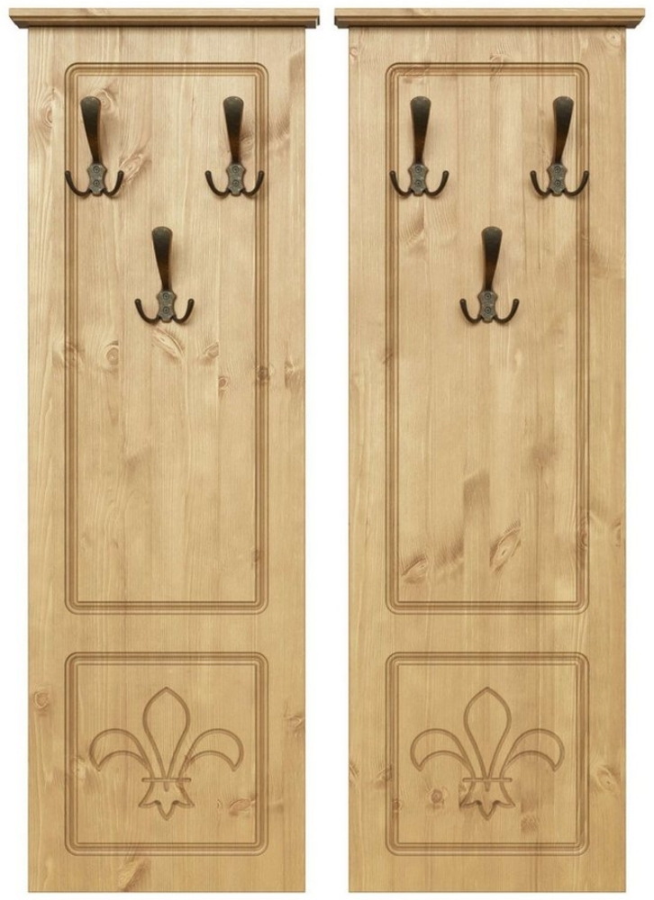 Home affaire Garderobenpaneel Lille 2 Wandpaneele mit je 3 Garderoben-Haken aus Metall (2 St), aus massiver Kiefer, mit dekorativer Lilien-Fräsung Bild 1