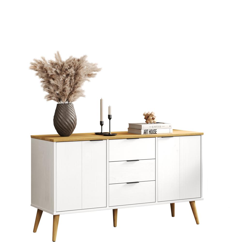 Sideboard Paterno in Massivholz Kiefer weiß gewachst 130 cm Bild 1