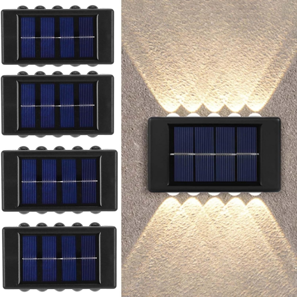 ABC Solar - Gartenleuchten, 4 - teiliges Set, LED - Wandleuchten, Ober - und Unterbeleuchtung, dekorativ, IP65, wasserdicht, für Garten, Rasen, Balkon, Terrasse und Patio Bild 1