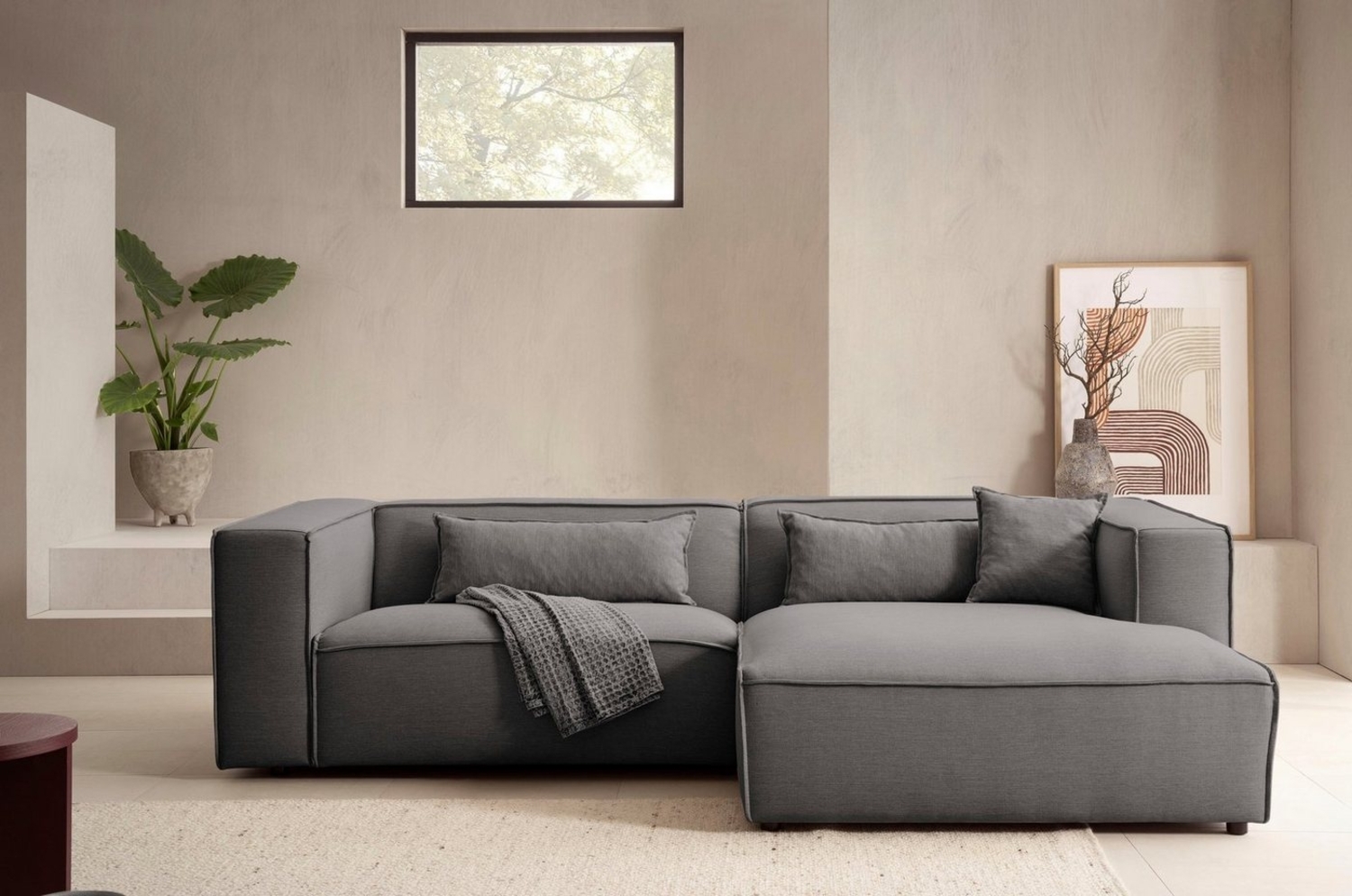 LeGer Home by Lena Gercke Ecksofa PIARA mit Kedernaht in Cord oder Leinenoptik, moderne Couch in L-Form, wahlweise Ottomane rechts/links, schwarze Füße, bequemer Sitzkomfort Bild 1