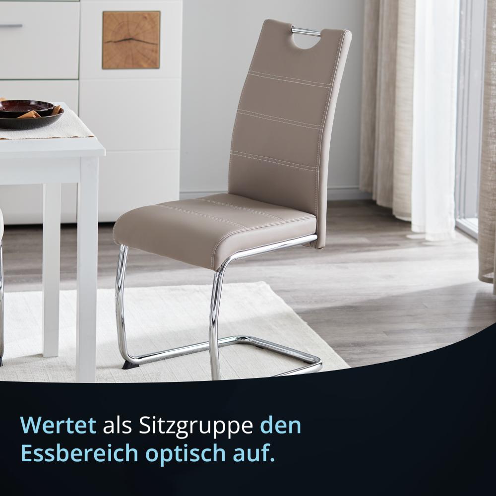 KHG 2er Set Esszimmerstühle Schwingstuhl Polsterstuhl Küchenstuhl Kunstleder Beige - Design Stuhl Sitzhöhe 48 cm - Freischwinger mit integriertem Griff Bild 1