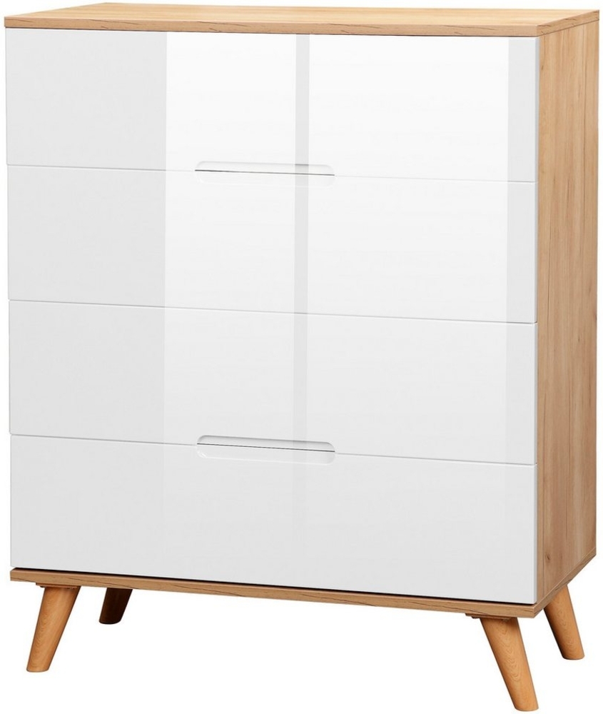 andas Kommode Lund Schlafzimmerschrank Wäscheschrank mit hochglänzenden Fronten, Schlafzimmerkommode Bestseller im skandinavischem Design Bild 1