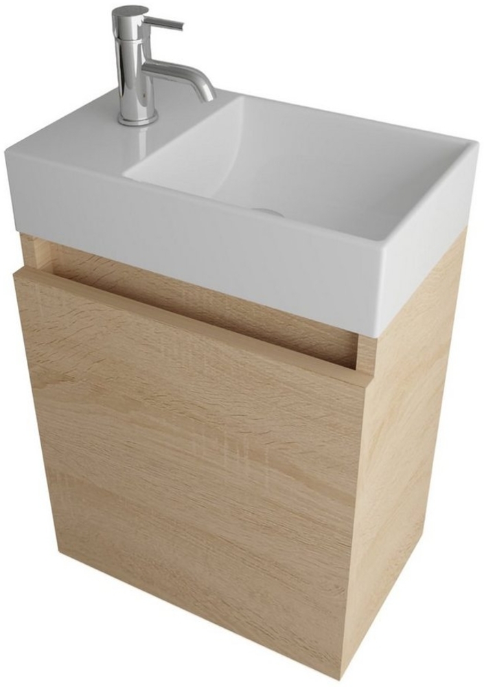 Alpenberger Badmöbel-Set Gäste WC Waschbecken mit Unterschrank - Badschrank Hängend, (2-tlg. Waschtisch Set Eiche Hell, Waschbeckenunterschrank mit Softclose), Waschplätze für Kleine Bäder - Badschrank Hängend und Vormontiert Bild 1