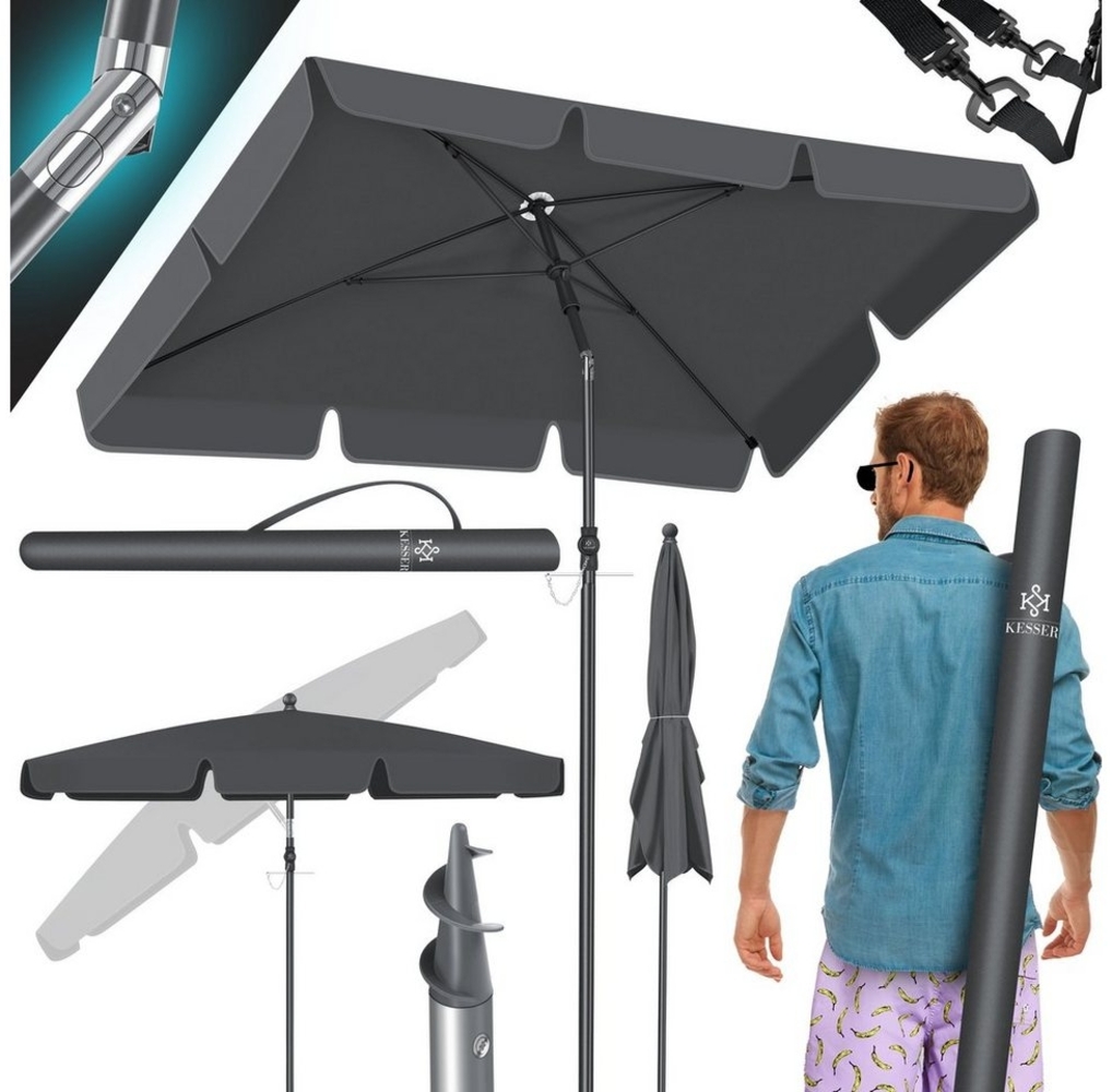 KESSER® Sonnenschirm Rechteckig Inkl. 2in1 Abdeckung & Transporttasche Gartenschirm Terrassenschirm | Schirm 200 × 125cm für Balkon Garten & Terrasse | Neigungswinkel und Höhe verstellbar Anthrazit Bild 1