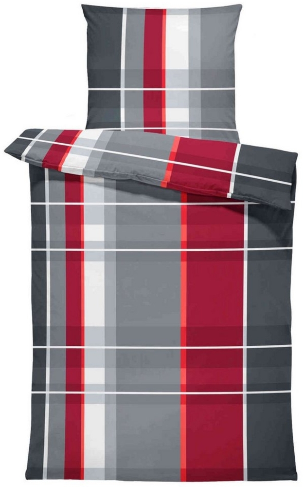 One Home Bettwäsche Winter Bassam, Flanell, 2 teilig, kariert gestreift, kuschelig flauschig warme weiche Baumwolle Biber Bild 1