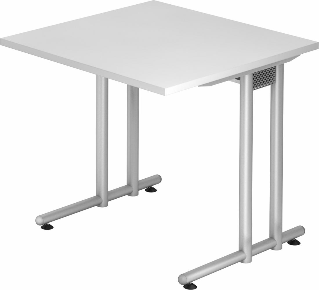 bümö Schreibtisch klein N-Serie 80x80 cm, Tischplatte aus Holz in weiß, Gestell aus Metall in Silber - PC Tisch, kleiner Computertisch für's Büro, Office Bürotisch, NS-08-W-S Bild 1