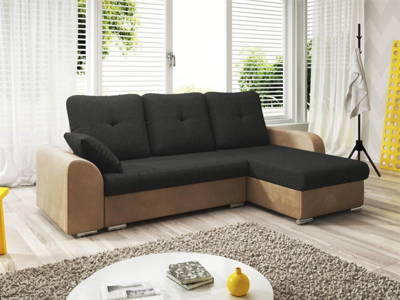 Ecksofa DEKOS mit Schlaffunktion Cappuccino / Schwarz Ottomane Rechts Bild 1