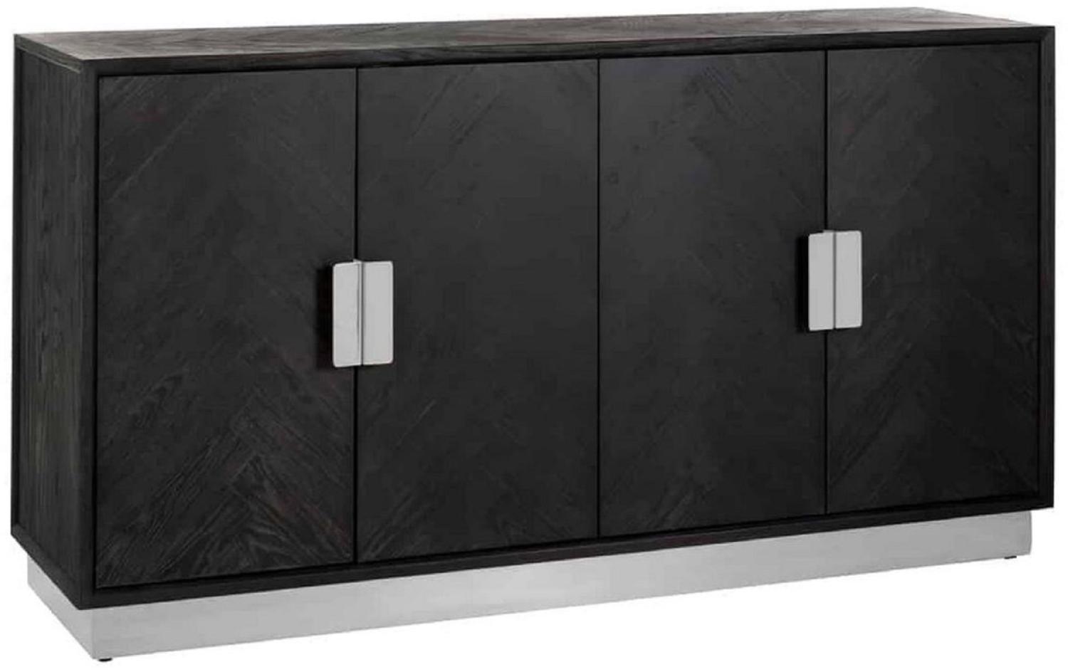 Casa Padrino Luxus Sideboard Schwarz / Silber 160 x 45 x H. 86 cm - Massivholz Schrank mit 4 Türen - Wohnzimmer Möbel - Hotel Möbel - Luxus Kollektion Bild 1