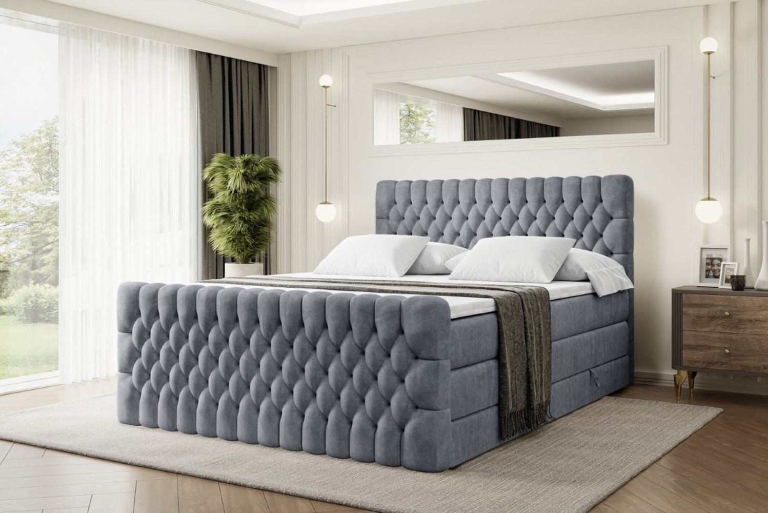 ALTDECOR Boxspringbett SERENE-Z KING (Multipocket-Matratze H4, H3 Matratze Bonellfederung, Topper, Kopfteil), Doppelbett mit Fußteil Bild 1