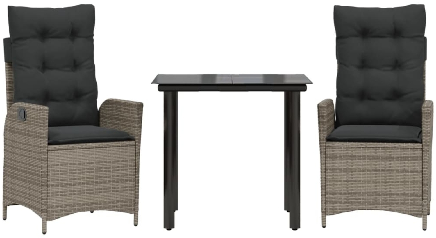 vidaXL 3-tlg. Garten-Essgruppe mit Kissen Grau Poly Rattan 3213224 Bild 1