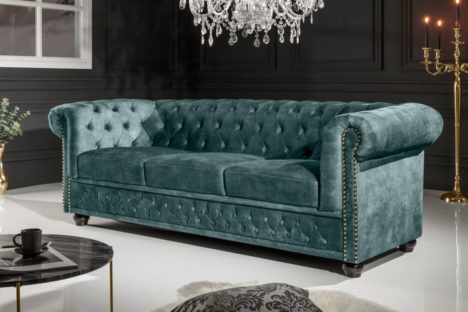 riess-ambiente Sofa CHESTERFIELD 205cm petrol, Einzelartikel 1 Teile, Wohnzimmer · Sofa · Samt · 3-Sitzer · Federkern Bild 1