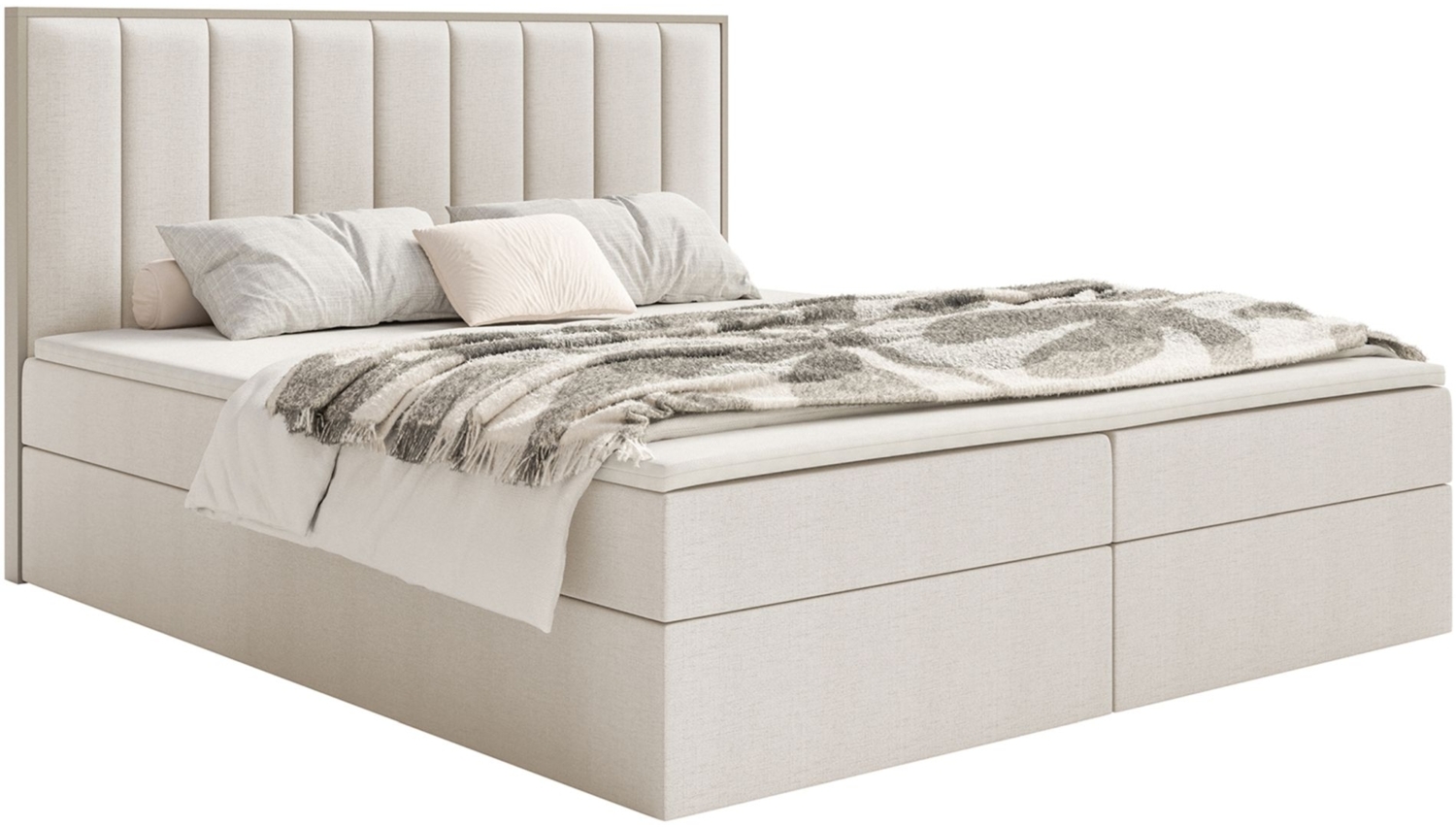 Selsey 'Togents' Boxspringbett 140x200 mit Stauraum und Topper, hydrophobe Chenille, hellbeige Bild 1