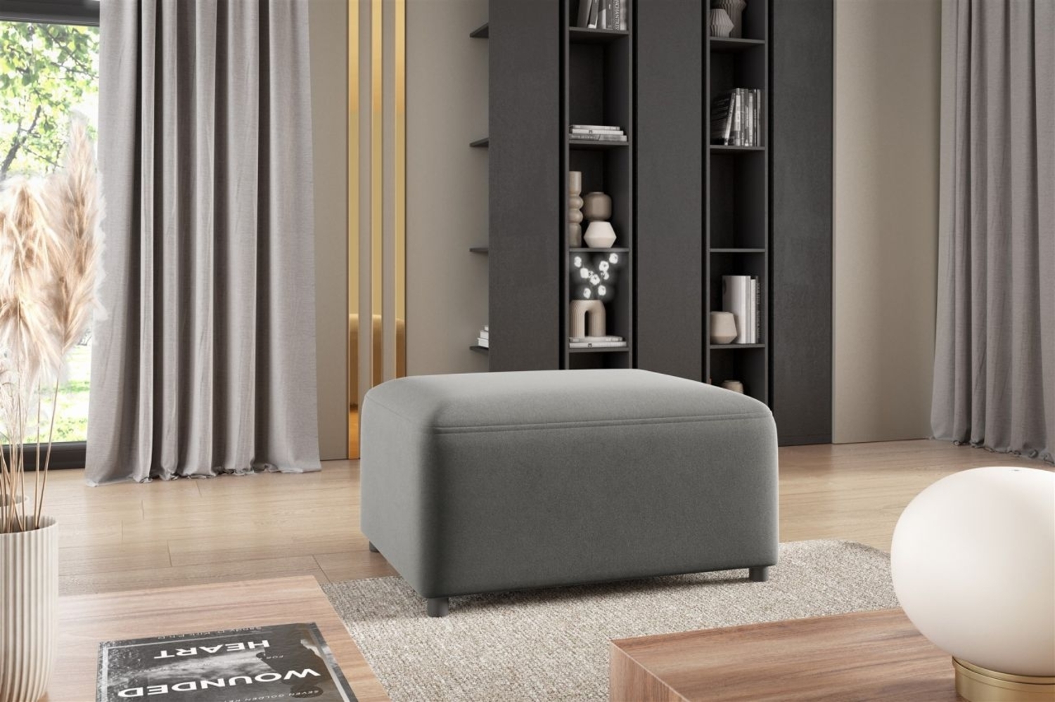 Polsterhocker Designerhocker Hocker MEGAN in Stoff Salvador Grau Bild 1