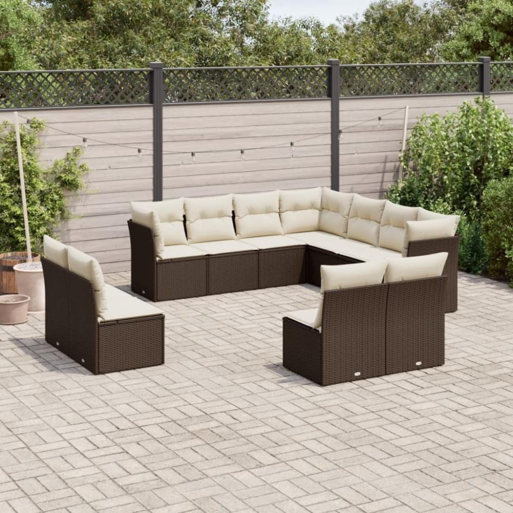 vidaXL 11-tlg. Garten-Sofagarnitur mit Kissen Braun Poly Rattan 3217823 Bild 1