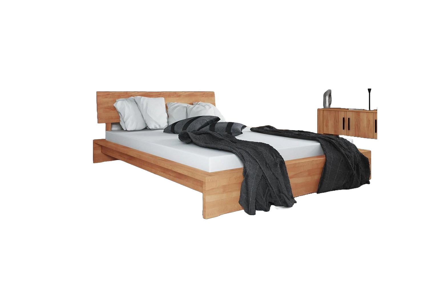 Bett Lubic 2 aus Kernbuche massiv 160x200 mit Holzkopfteil und Holzfußgestell Bild 1