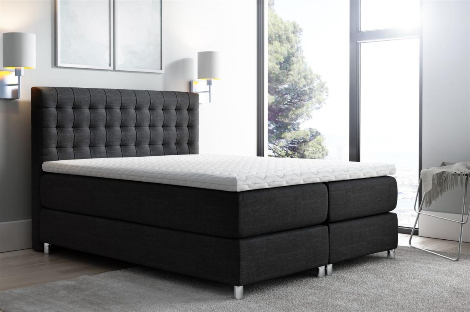 Boxspringbett Bett BAROS Stoff Schwarz 140x200 cm Bild 1
