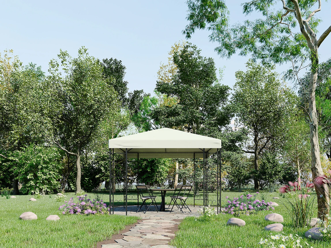 Vente-unique - Gartenpavillon aus Metall im Schmiedeeisen-Look – 9 m² – Schwarz – FIDALA Bild 1