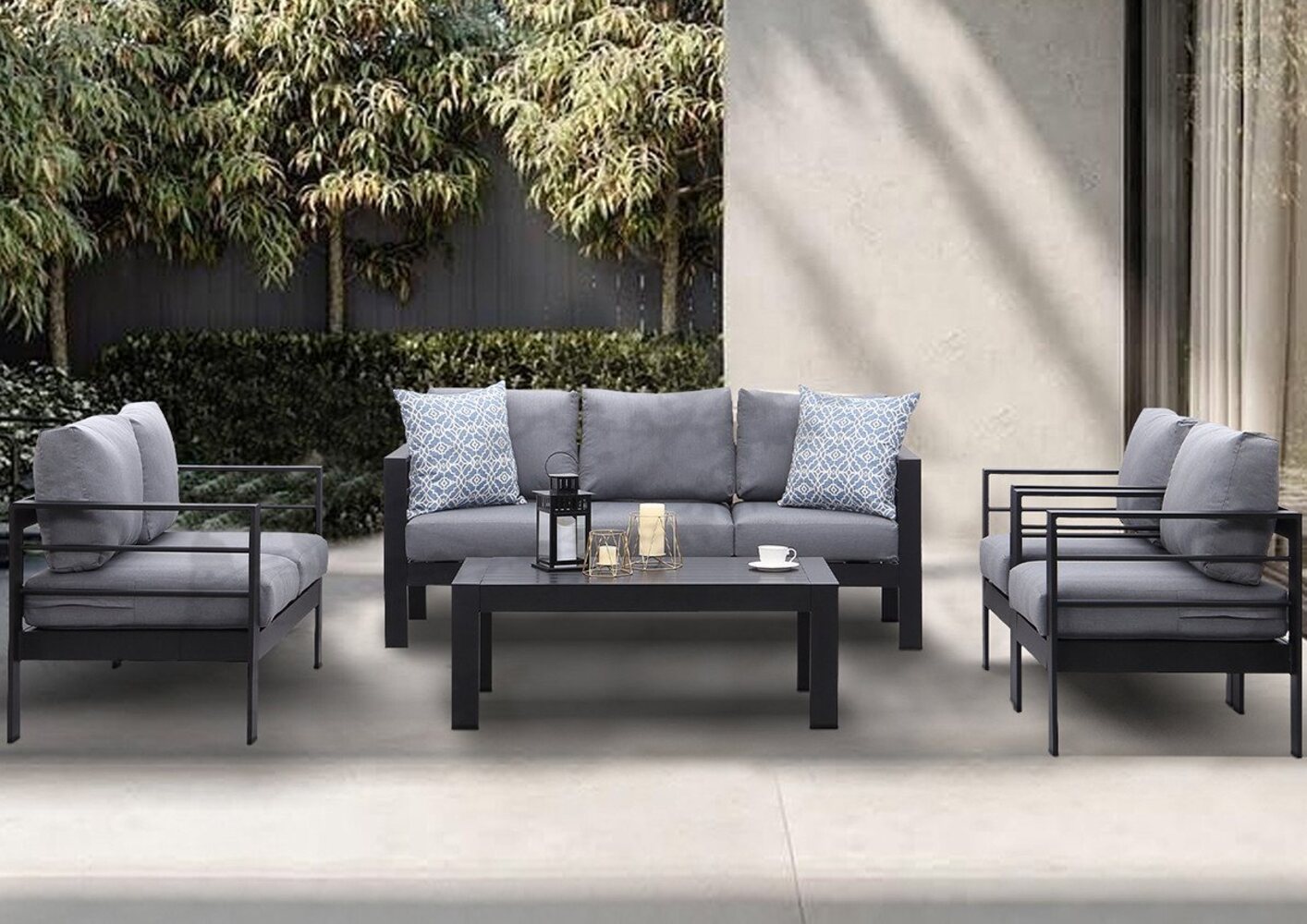MeXo Gartenlounge-Set Gartenmöbel Set Aluminium Loungeset für Terrasse Balkon, (Set, 5-tlg, 1×3-Sitzer Sofa, 1×2-Sitzer Sofa, 2×Sessel, 1×Tisch, 14×Auflagen), wetterfest Sitzgruppe Essgruppe Gartengarnitur für 6-7 Personen Bild 1
