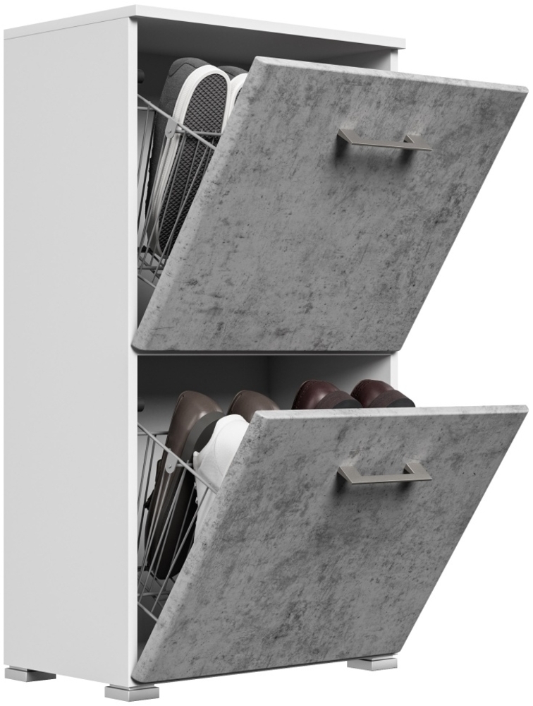 Schuhschrank Emotion 2 Klappen 8 Paar 52x96 cm Weiss-Beton : Weissmatt / Beton Bild 1