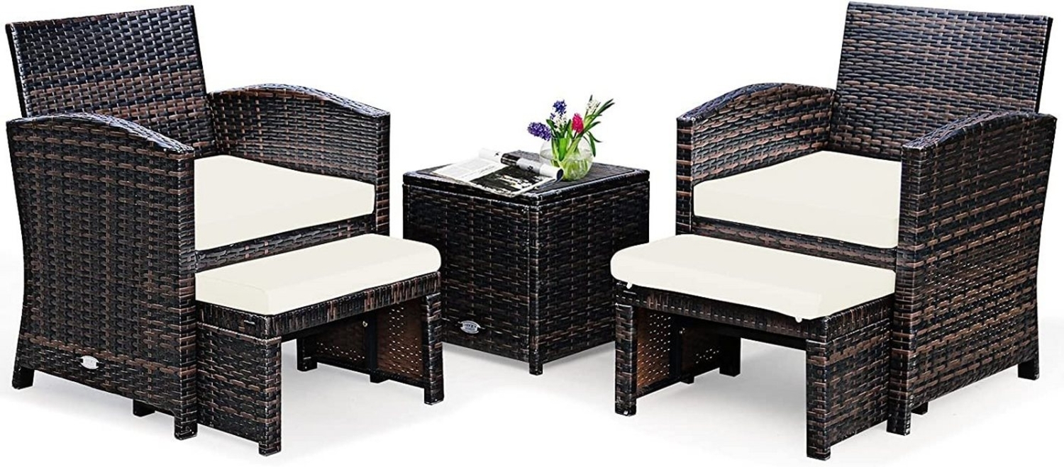 KOMFOTTEU Balkonset Rattanmöbel, (Set, 1 Tisch & 2 Stühlen & 2 Ottomanen), Lounge Set Bild 1