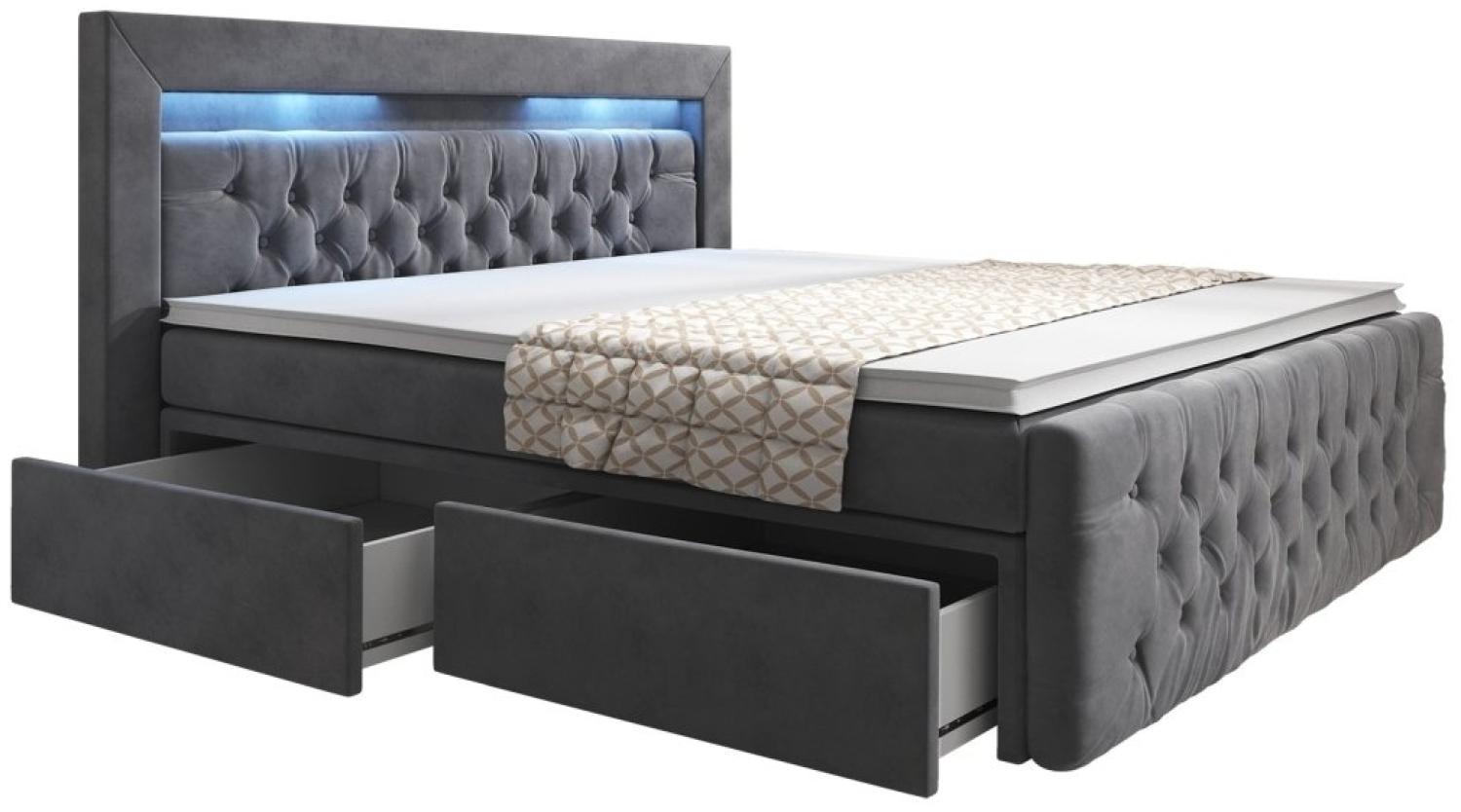 Boxspringbett Sera mit LED und Stauraum 120x200 H2 Grau Bild 1