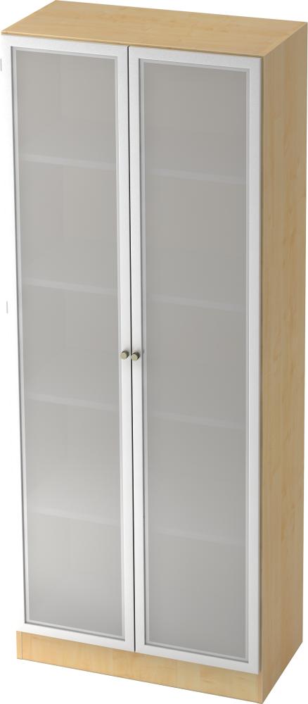 bümö office Aktenschrank mit Milchglastüren, Büroschrank groß aus FSC-Holz, 80cm breit in Ahorn/Silber - Schrank, Büroschrank, Büro Möbel Schrank System, 6100G-3-S-SG Bild 1