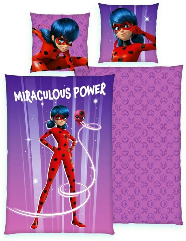 JACK Jugendbettwäsche 135x200cm Miraculous Ladybug Cat Noir Herding, Renforcé, 2 teilig, Power, Wendeoptik, Kwami Tikki, mit Knopfleiste Bild 1