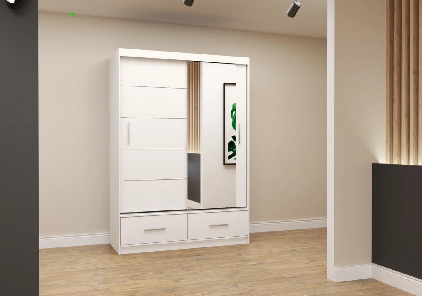 MOEBLO Kleiderschrank FLIX (Schwebetürenschrank 2/3-türig Schrank Garderobe Schiebtüren Schlafzimmer, mit Schubladen, dekorative Sprossen) (BxHxT):150/200/250x218x61cm Bild 1