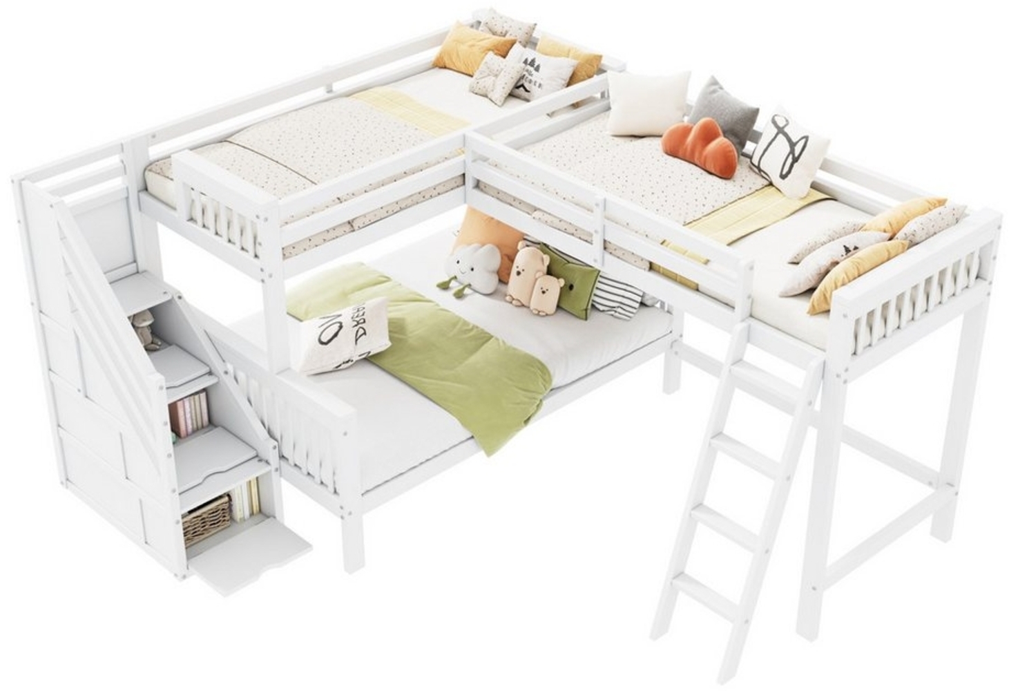 Odikalo Etagenbett Hochbett Kinderbett multifunktionales Treppenhaus 140*200 90*200cm Bild 1