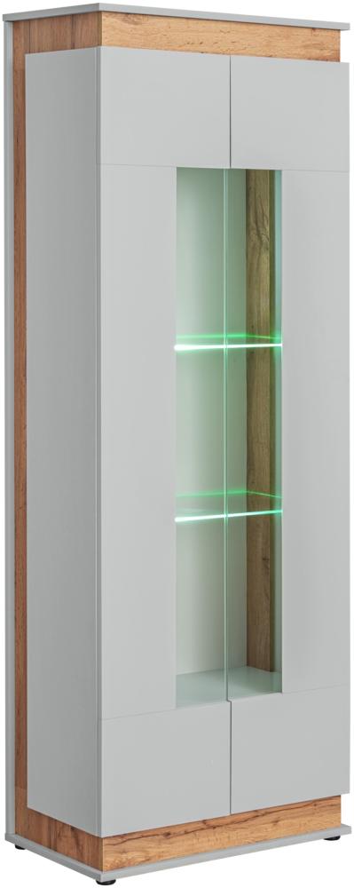 Hoher Vitrine Berlin mit LED Beleuchtung in Perla Gray und Artrisan 70 x 191 cm Bild 1