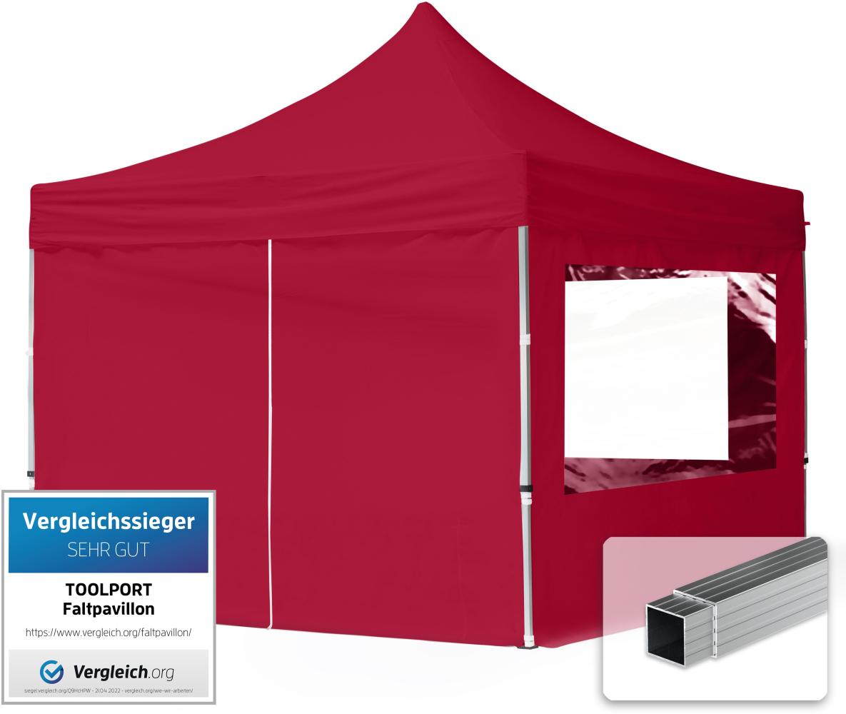 3x3 m Faltpavillon, ECONOMY Alu 32mm, Seitenteile mit Panoramafenster, rot Bild 1