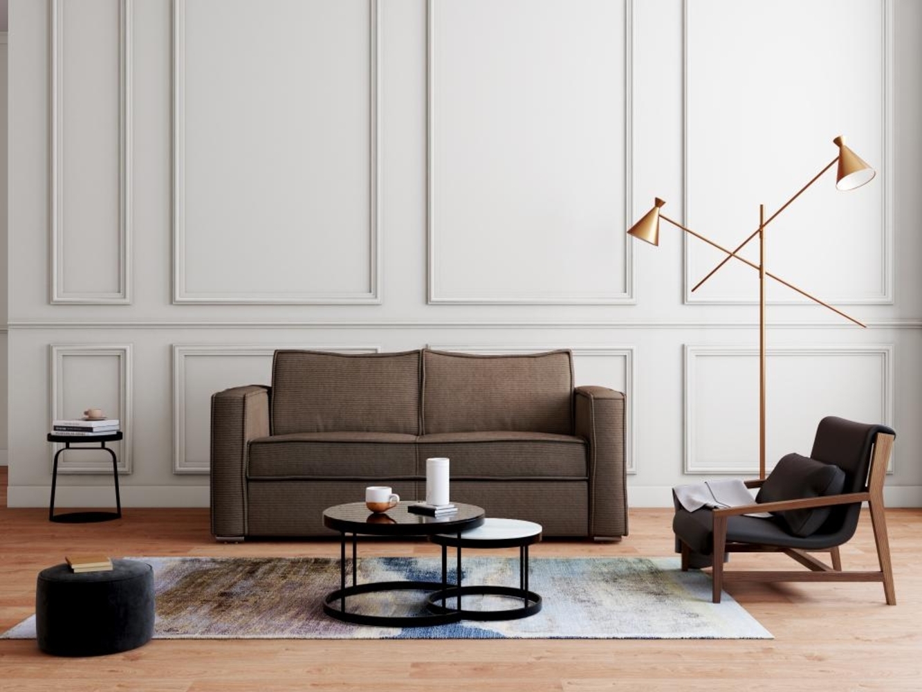 Vente-unique - Schlafsofa mit Matratze 4-Sitzer - Cord - Braun - Liegefläche mit Lattenrost mit breiten Latten 160 cm - Matratze 22 cm - LORETO Bild 1