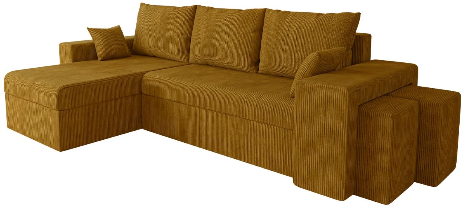 Ecksofa Papani Cord mit 2 Polsterhocker, Bettkasten, Schlaffunktion (Farbe: Poso 01) Bild 1