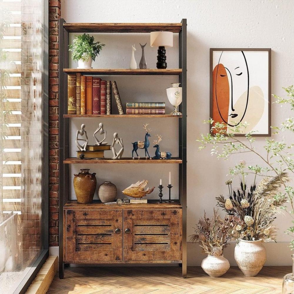 MULISOFT Bücherregal Bücherregal 5 Fächer, Aufbewahrungsregal mit Metallrahmen 75x28x144cm, Standregal Bücherschrank mit Schrank für Wohnzimmer Büro Bild 1