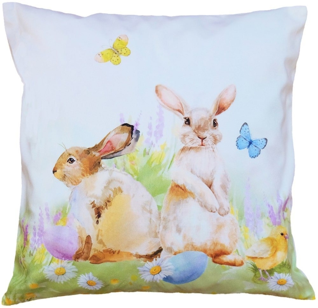 matches21 HOME & HOBBY Kissenbezüge Kissen-Bezug Ostern Frühling Osterhasen bunt 40x40 cm, (1 Stück), Wohnzimmer Kissen-Hülle als Deko-Kissen Zier-Kissen Sofa-Kissen Bild 1