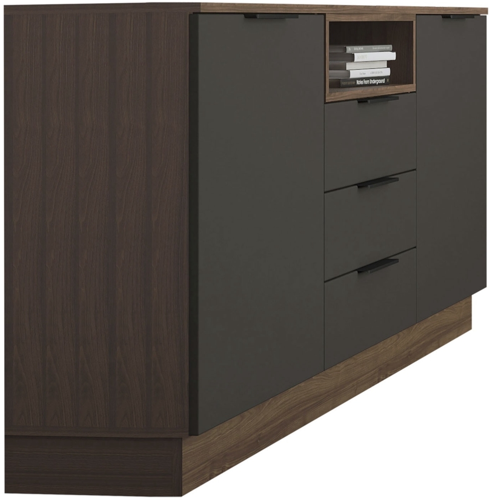 Sideboard Alicante Kommode 180x35x83cm walnuss schwarzgrau Bild 1