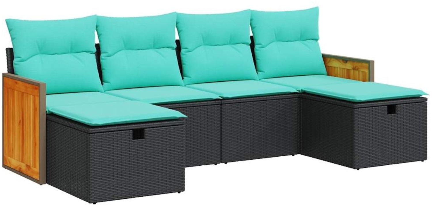 vidaXL 6-tlg. Garten-Sofagarnitur mit Kissen Schwarz Poly Rattan 3326054 Bild 1