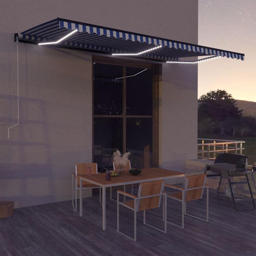 vidaXL Markise mit Windsensor & LED 600x300cm Blau und Weiß 3051284 Bild 1