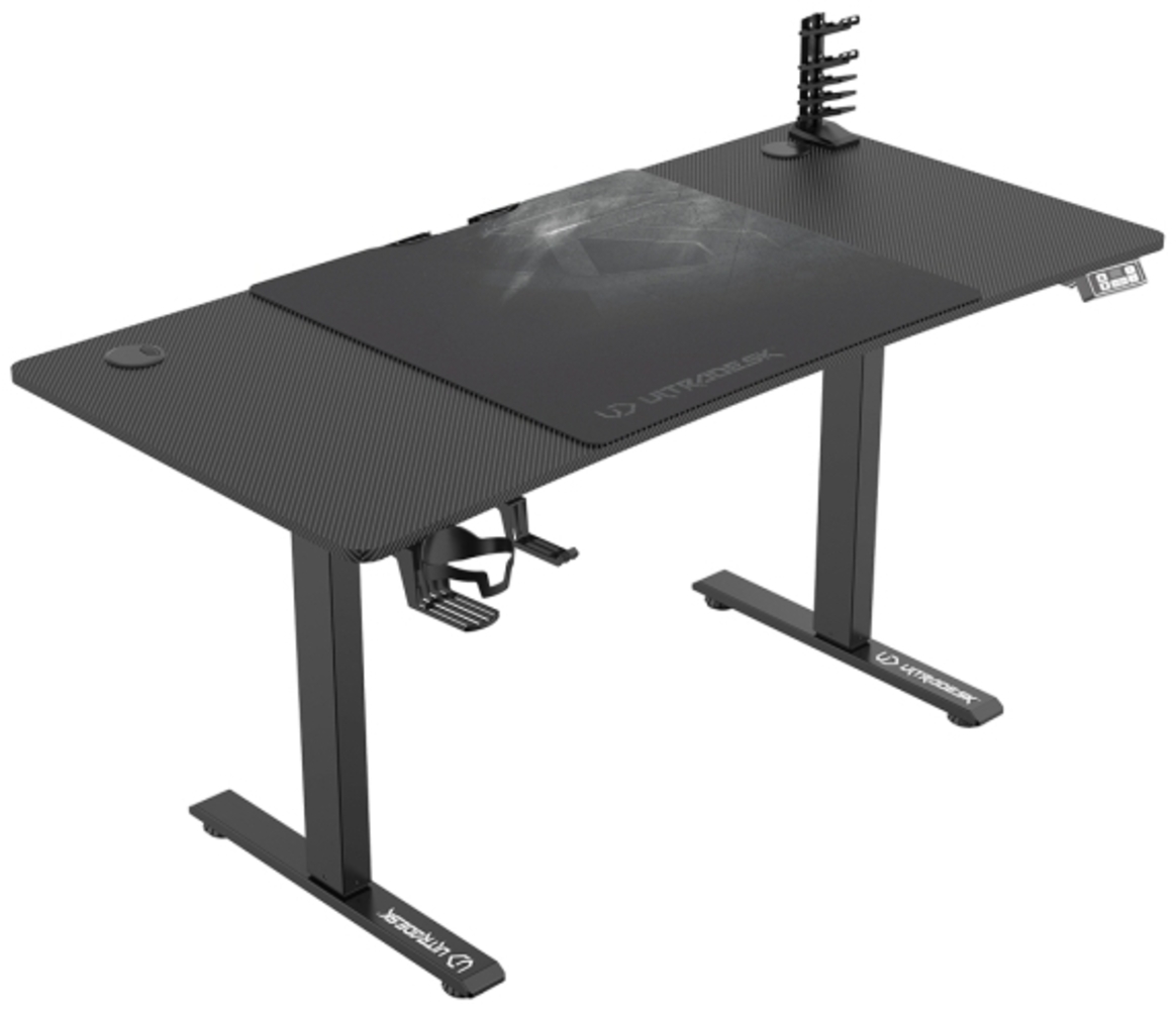 Ultradesk ULTRADESK gaming desk LEVEL V2 140x68cm 72-117cm elektrisch verstellbar mit XXL Mauspad Kopfhörer- und Getränkehalter Bild 1