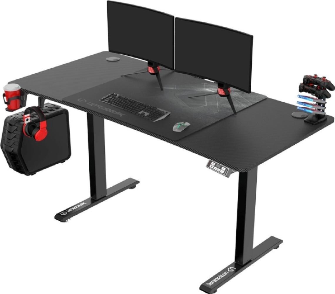 Ultradesk ULTRADESK gaming desk LEVEL V2 140x68cm 72-117cm elektrisch verstellbar mit XXL Mauspad Kopfhörer- und Getränkehalter Bild 1